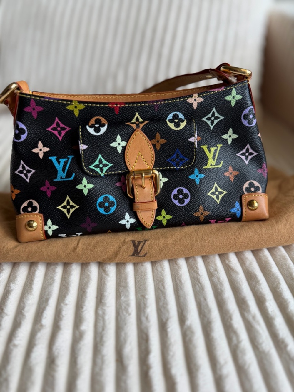 Louis Vuitton Black Multicolor Monogram Shoulder Bag with Tan Trim